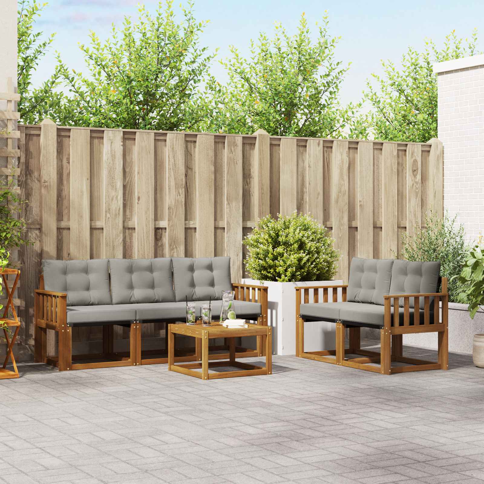 vidaXL Outdoor-Sofagarnitur mit Kissen 6 pcs Natürlich und Hellgrau