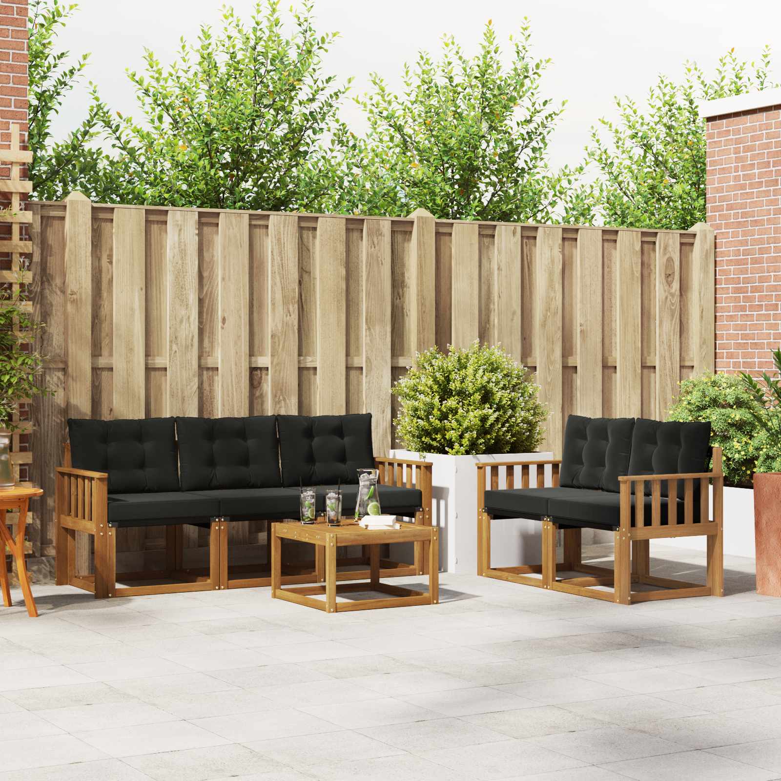 Zunanja garnitura za sedenje z blazino 6 pcs Naravna in črna