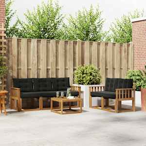 Zunanja garnitura za sedenje z blazino 6 pcs Naravna in črna