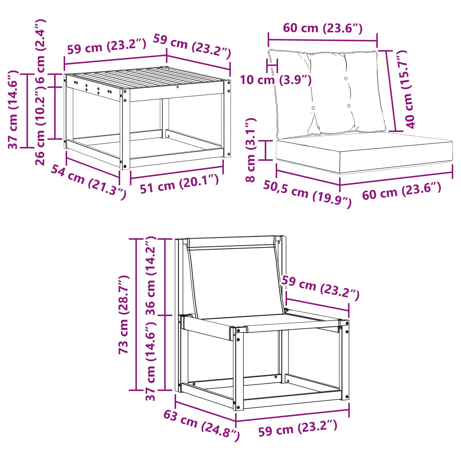 Zunanja garnitura za sedenje z blazino 6 pcs Naravna in črna - slika 10