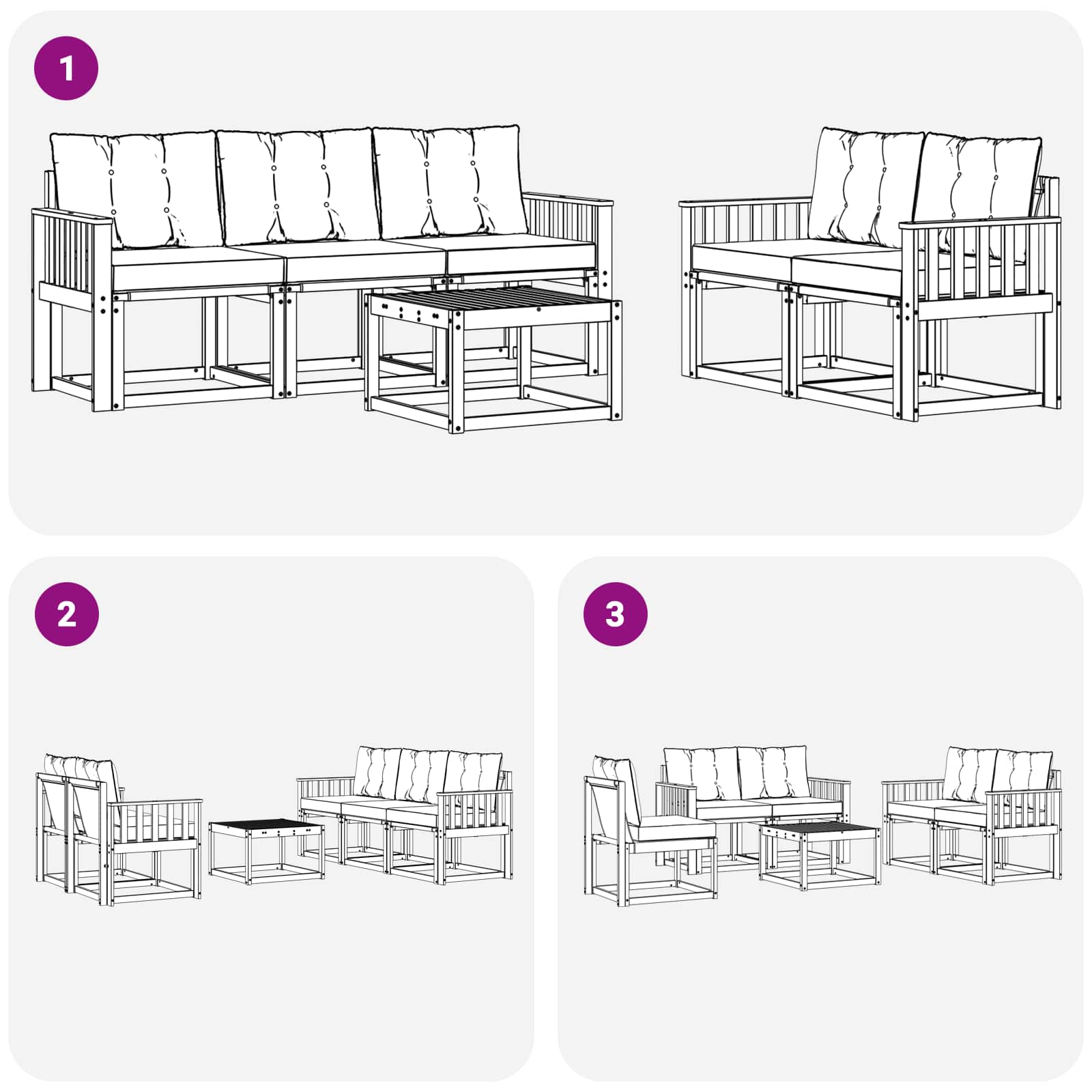 Zunanja garnitura za sedenje z blazino 6 pcs Naravna in črna - slika 8