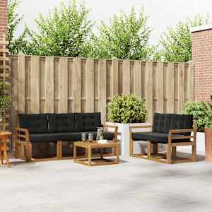 Zunanja garnitura za sedenje z blazino 6 pcs Naravna in črna