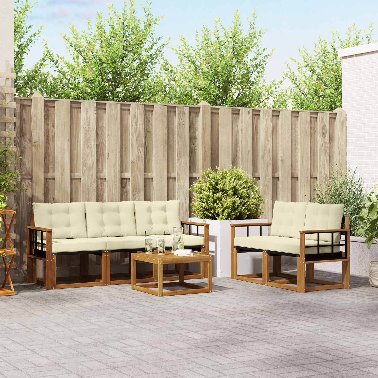 vidaXL Outdoor-Sofagarnitur mit Kissen 6 pcs Natur und Creme