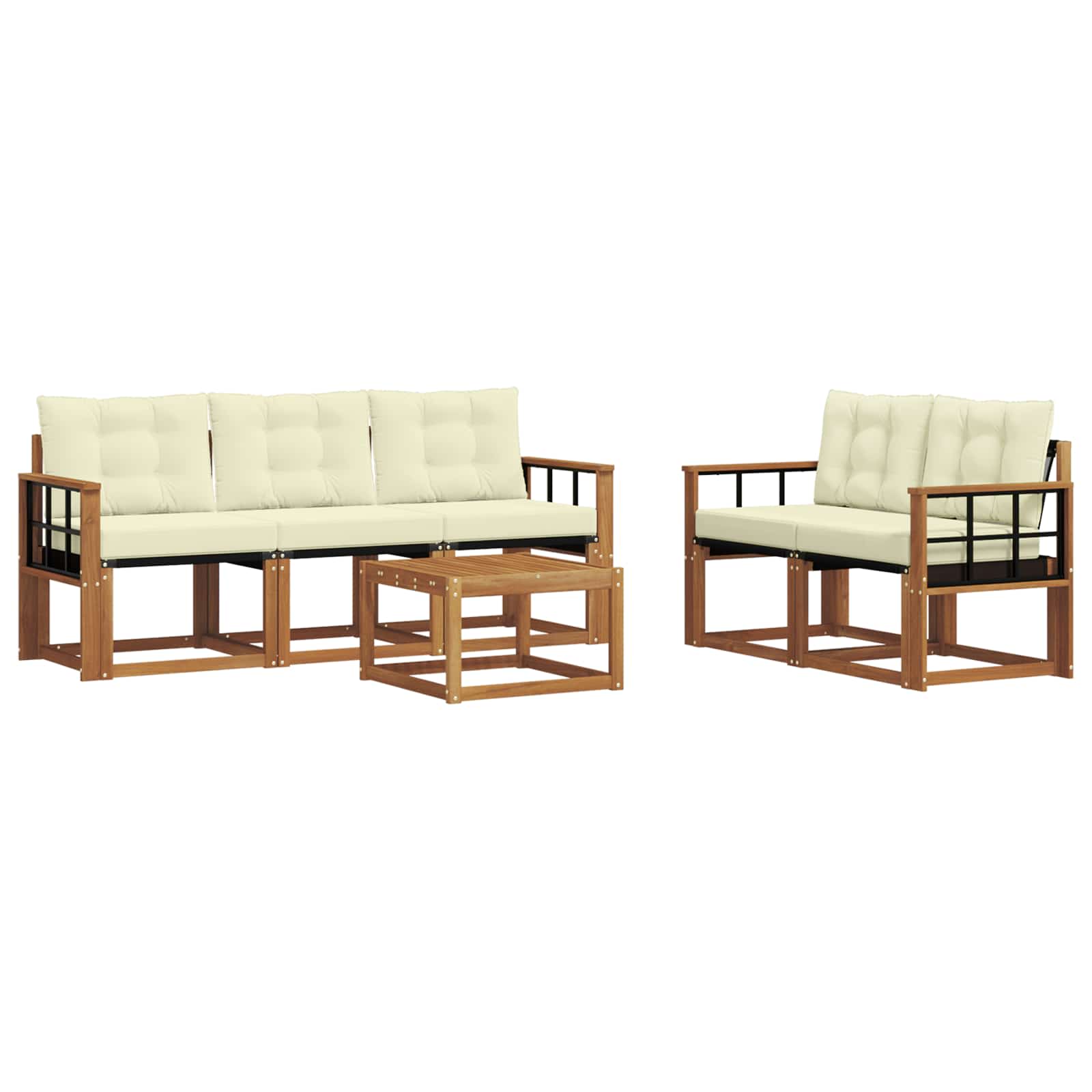 Zunanja garnitura za sedenje z blazino 6 pcs Naravna in smetana - slika 2