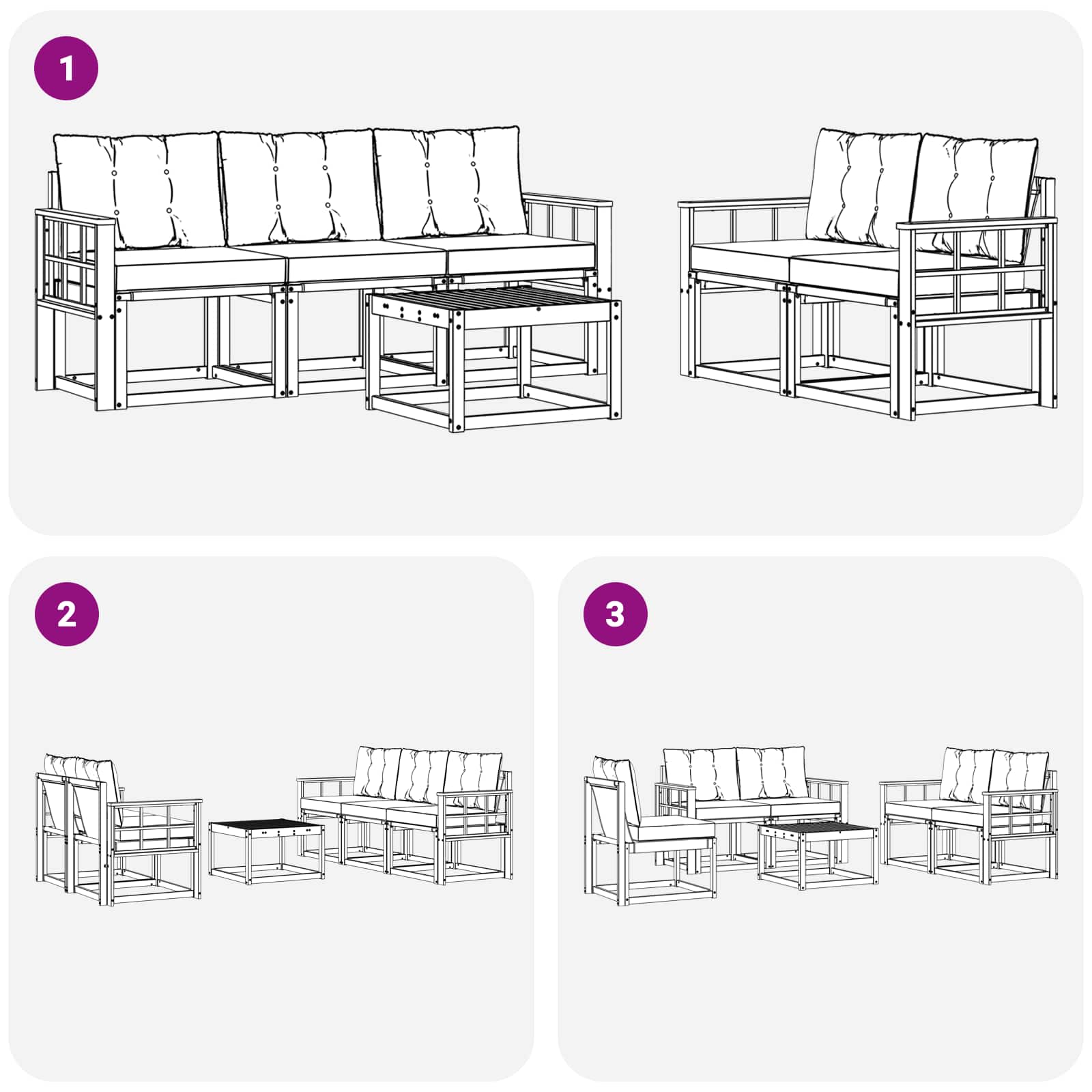 Zunanja garnitura za sedenje z blazino 6 pcs Naravna in smetana - slika 8