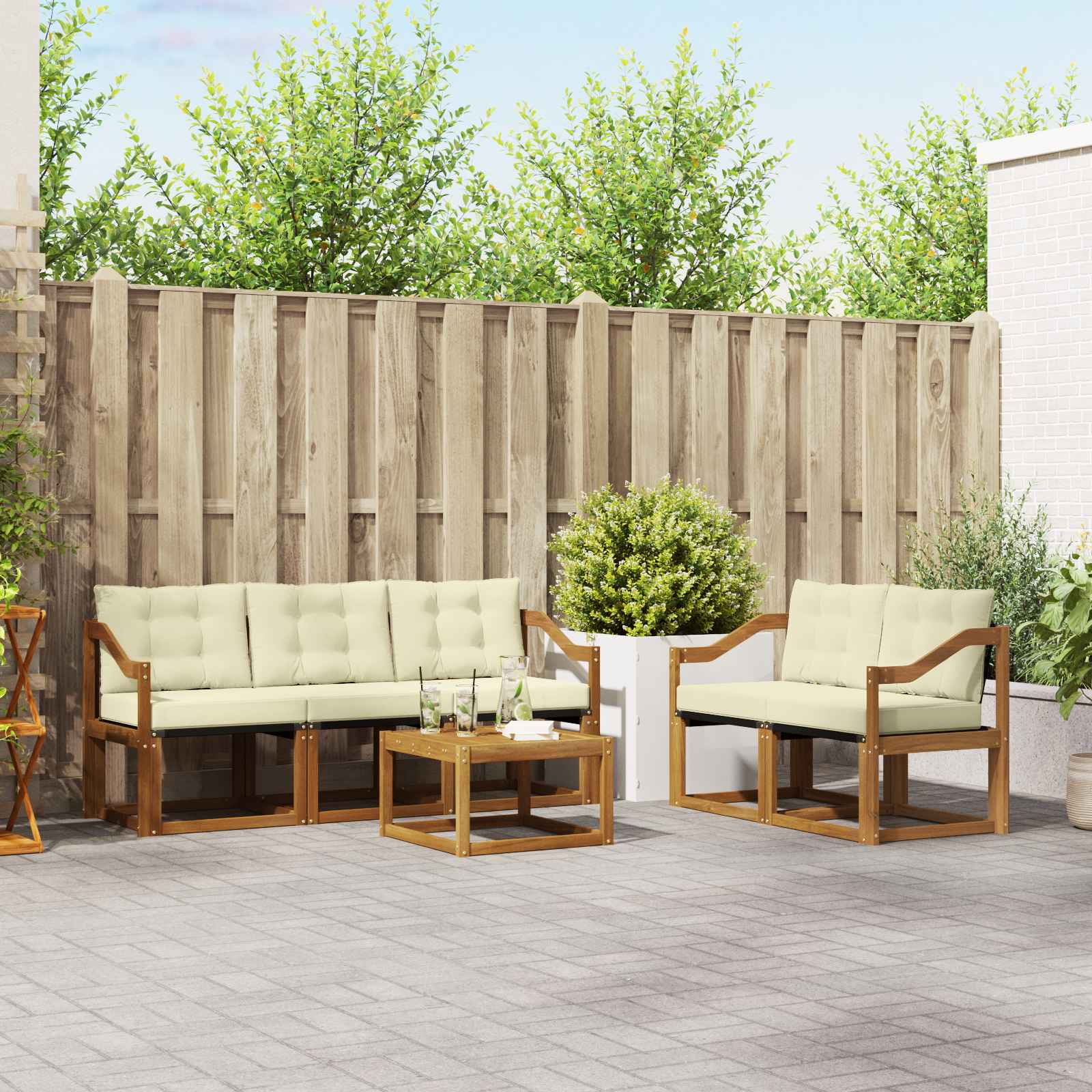 vidaXL Outdoor-Sofagarnitur mit Kissen 6 pcs Natur und Creme