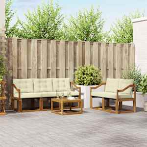 Zunanja garnitura za sedenje z blazino 6 pcs Naravna in smetana