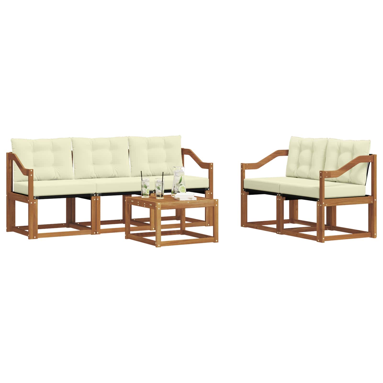 Thumbnail - vidaXL Outdoor-Sofagarnitur mit Kissen 6 pcs Natur und Creme