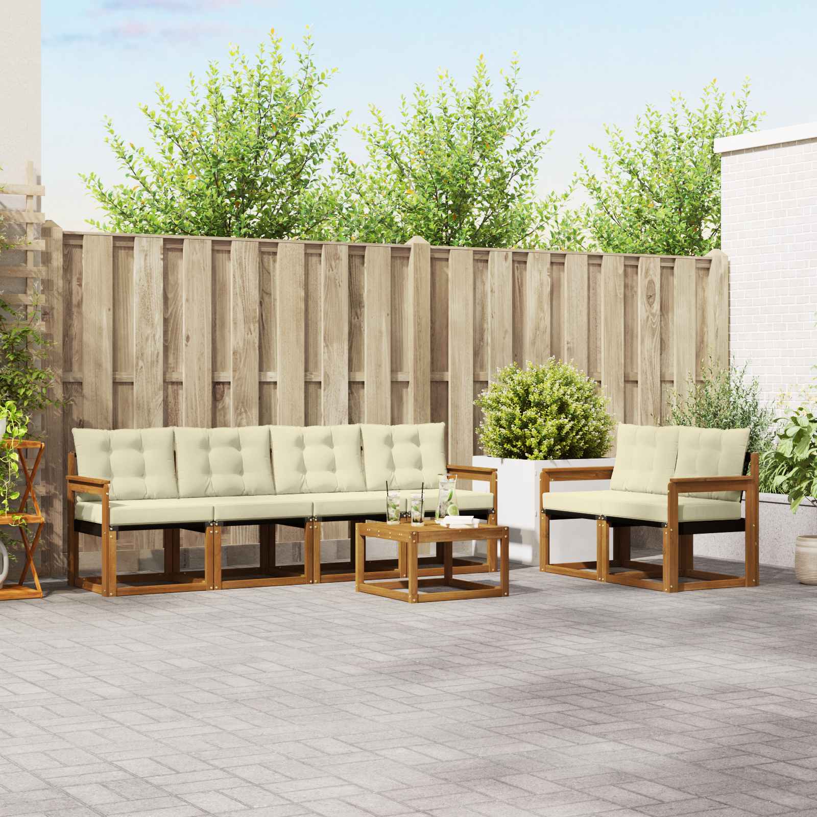 vidaXL Outdoor-Sofagarnitur mit Kissen 7 pcs Natur und Creme