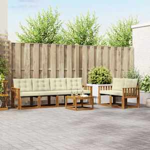 Zunanja garnitura za sedenje z blazino 7 pcs Naravna in smetana