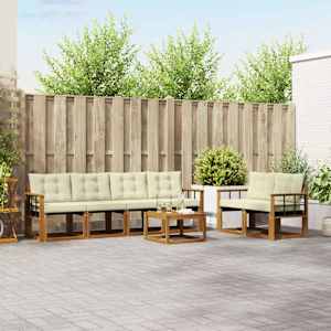 Zunanja garnitura za sedenje z blazino 7 pcs Naravna in smetana