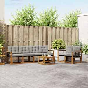 Zunanja garnitura za sedenje 7 pcs Naravna in svetlo siva