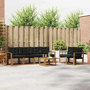 Zunanja garnitura za sedenje z blazino 7 pcs Naravna in črna