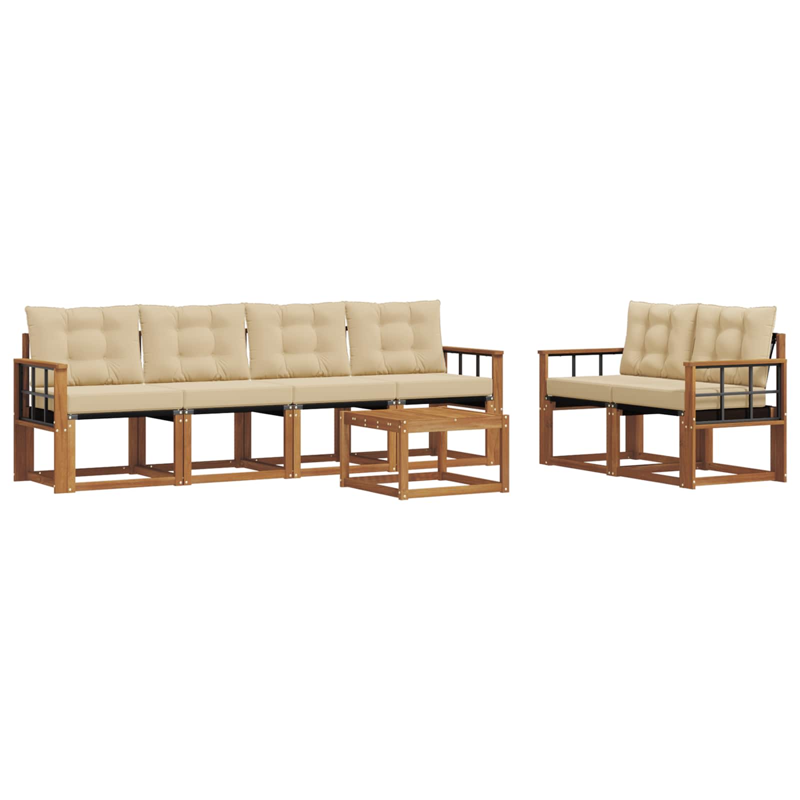 Zunanja garnitura za sedenje z blazino 7 pcs Naravna in bež - slika 2