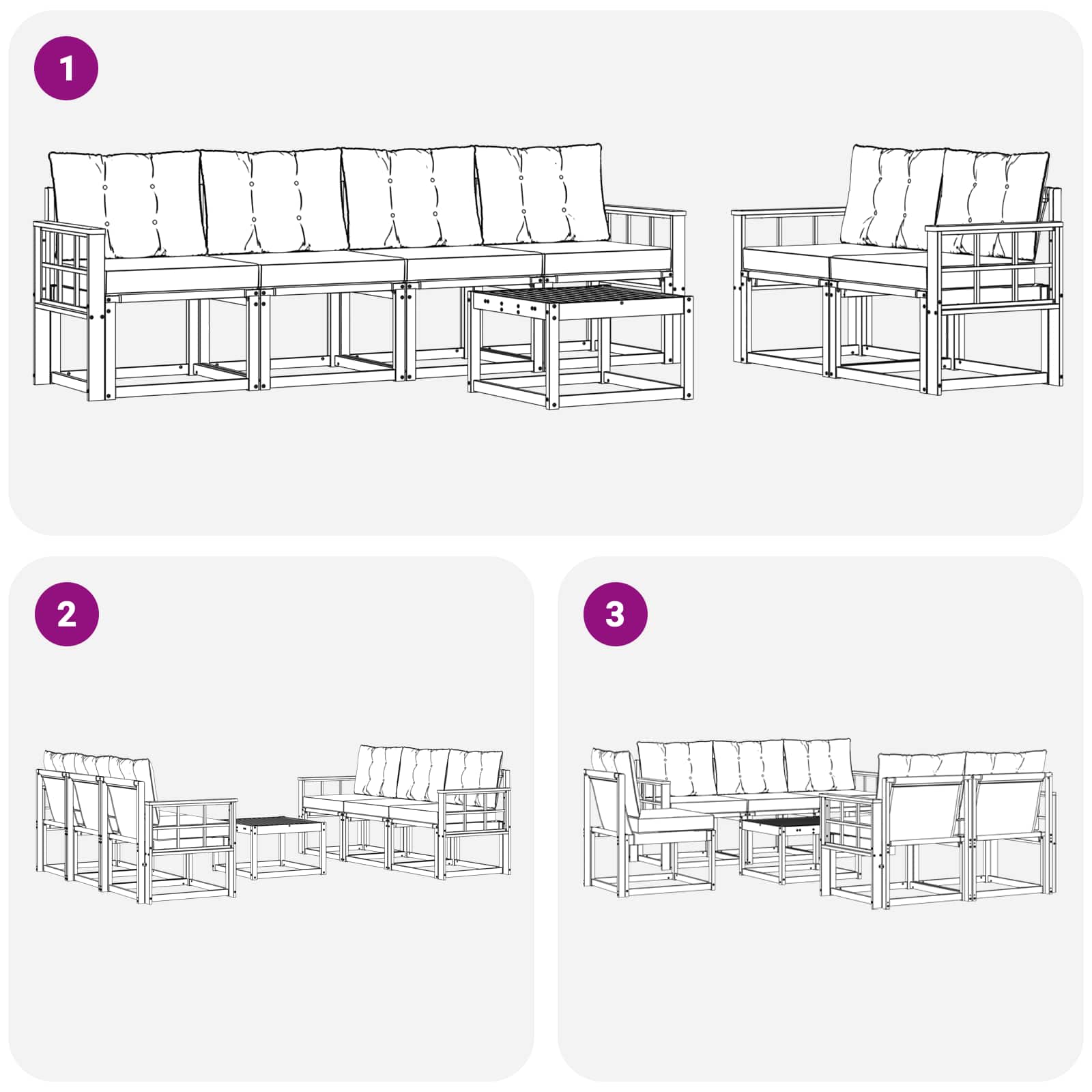 Zunanja garnitura za sedenje z blazino 7 pcs Naravna in bež - slika 8