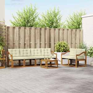 Zunanja garnitura za sedenje z blazino 7 pcs Naravna in smetana
