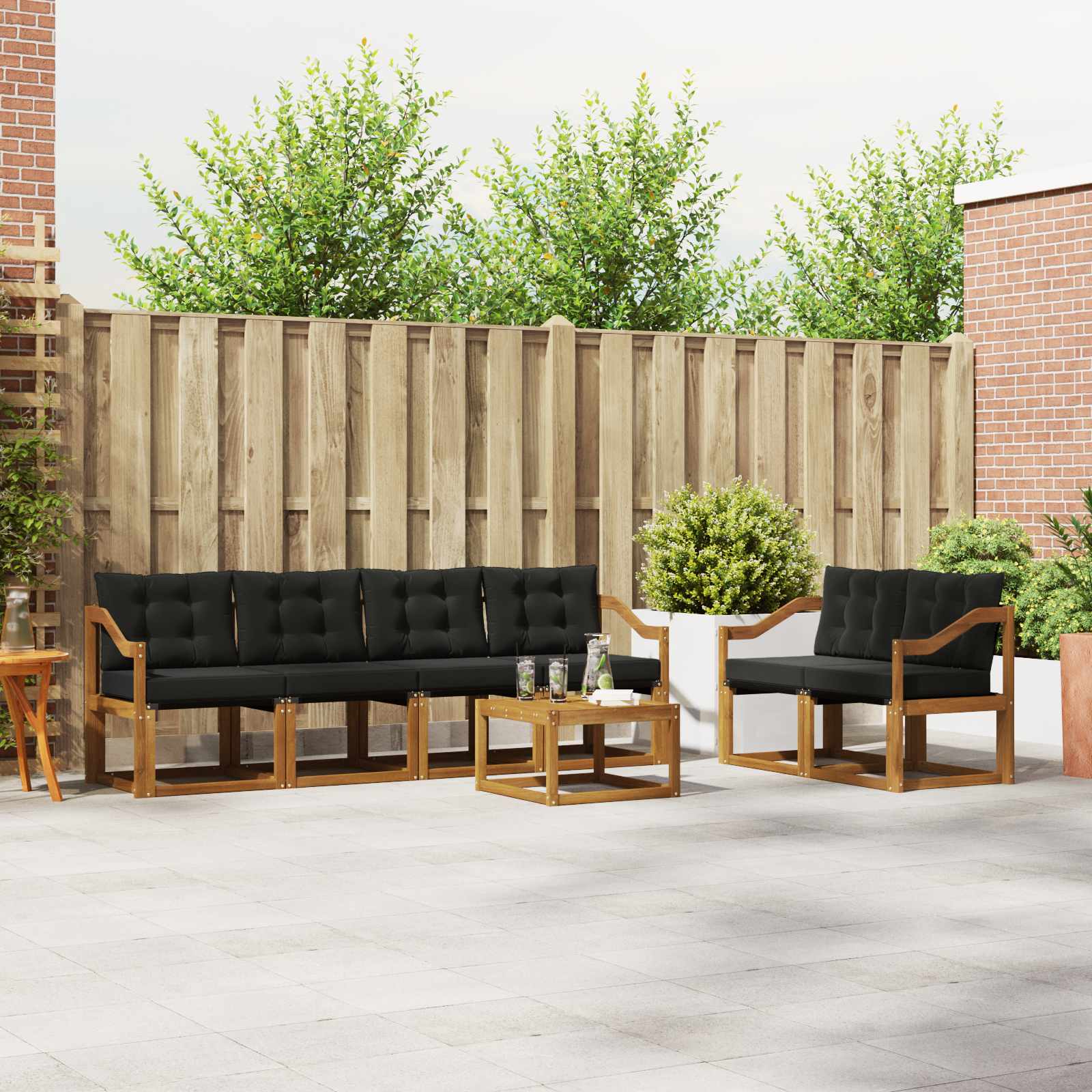 Zunanja garnitura za sedenje z blazino 7 pcs Naravna in črna