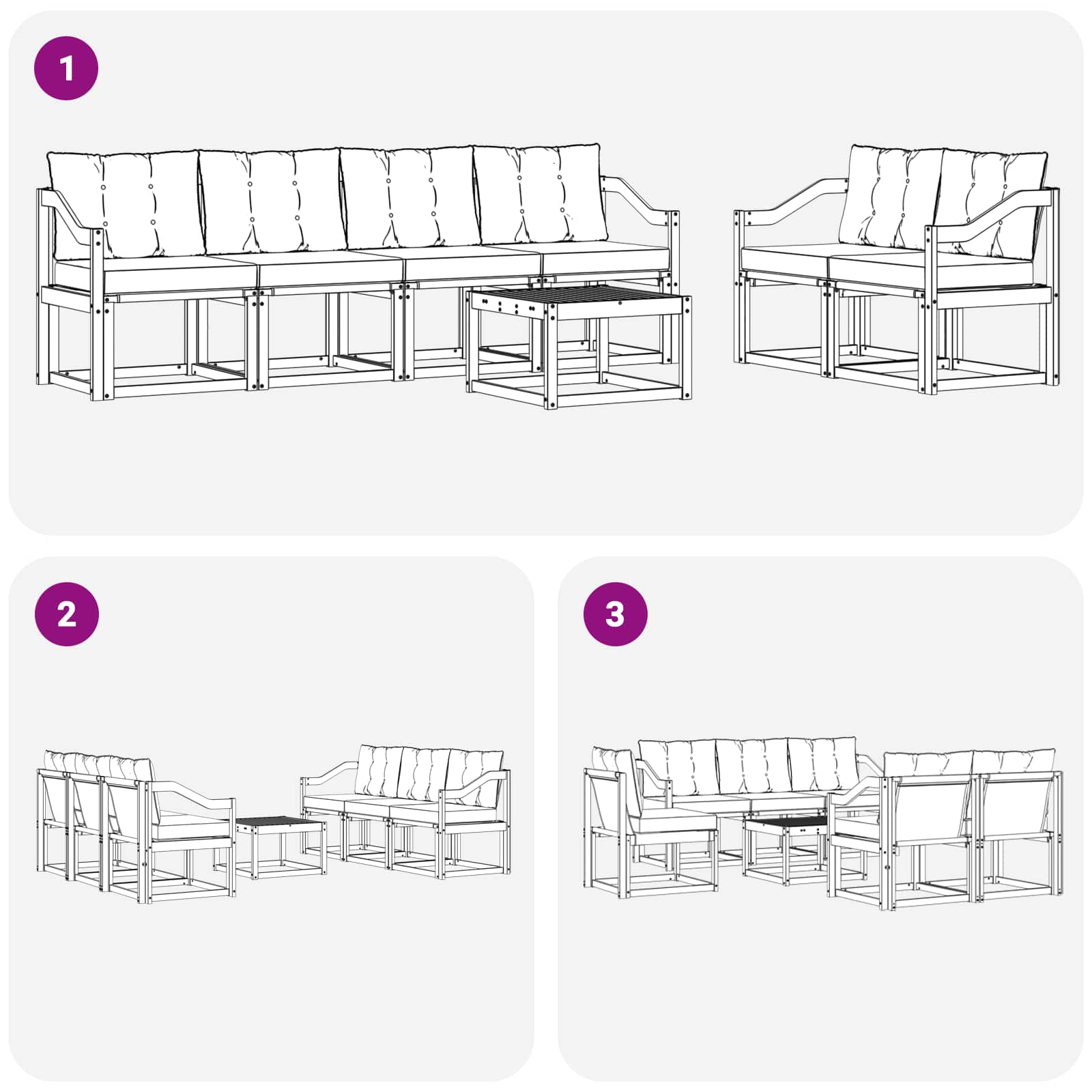 Zunanja garnitura za sedenje z blazino 7 pcs Naravna in črna - slika 8