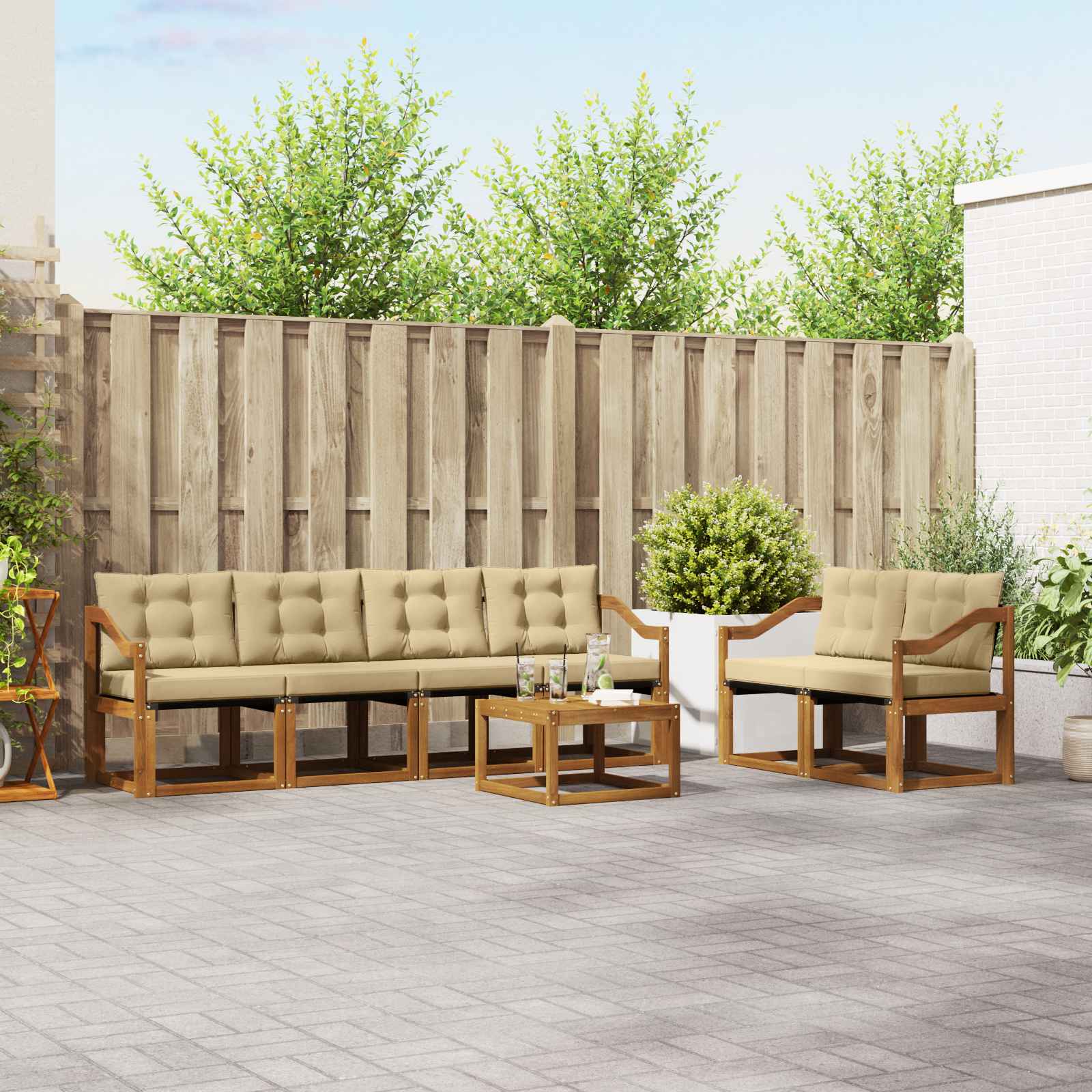 vidaXL Outdoor-Sofagarnitur mit Kissen 7 pcs Natur und Beige