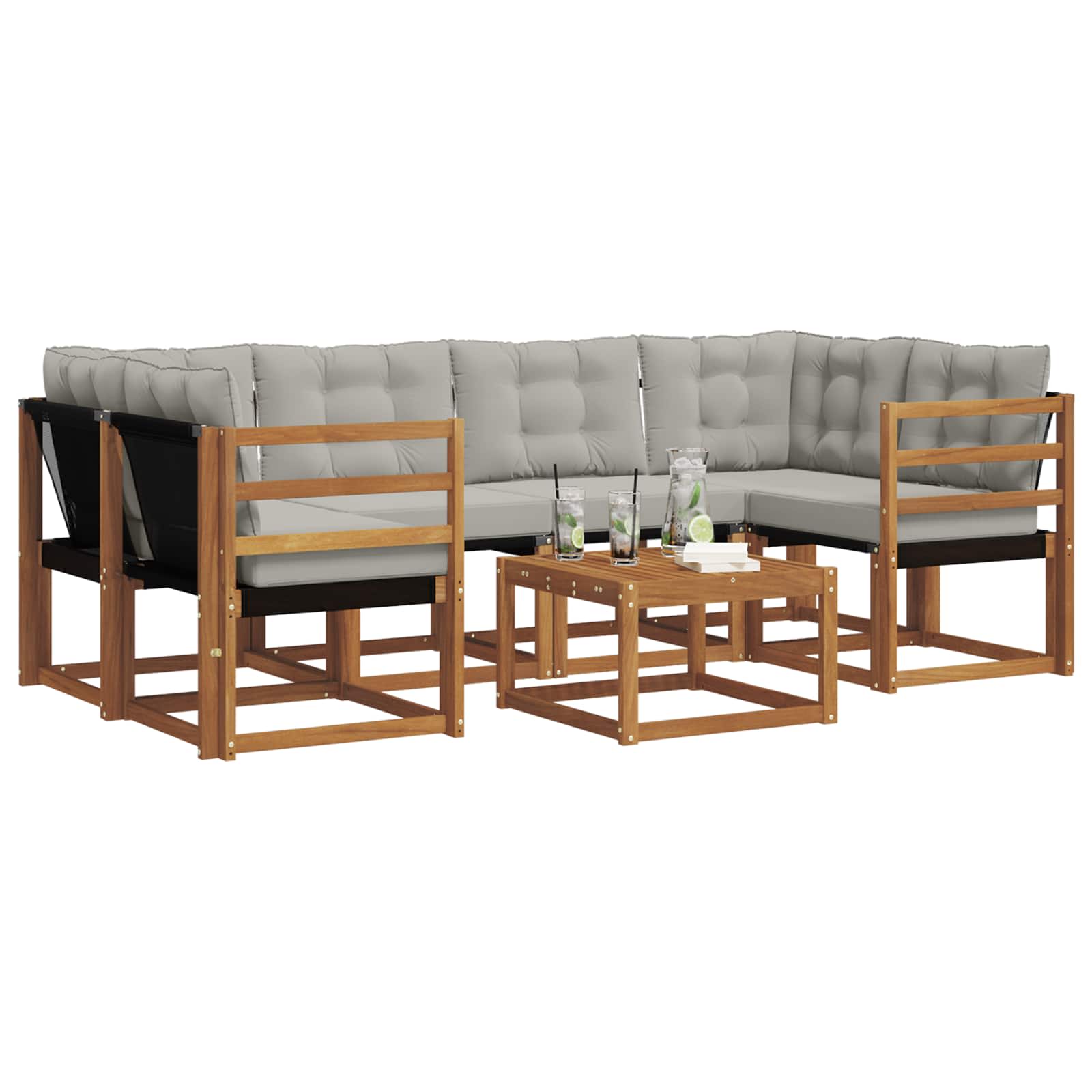 Thumbnail - vidaXL Outdoor-Sofagarnitur mit Kissen 7 pcs Natürlich und Hellgrau