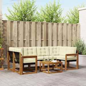Zunanja garnitura za sedenje z blazino 7 pcs Naravna in smetana