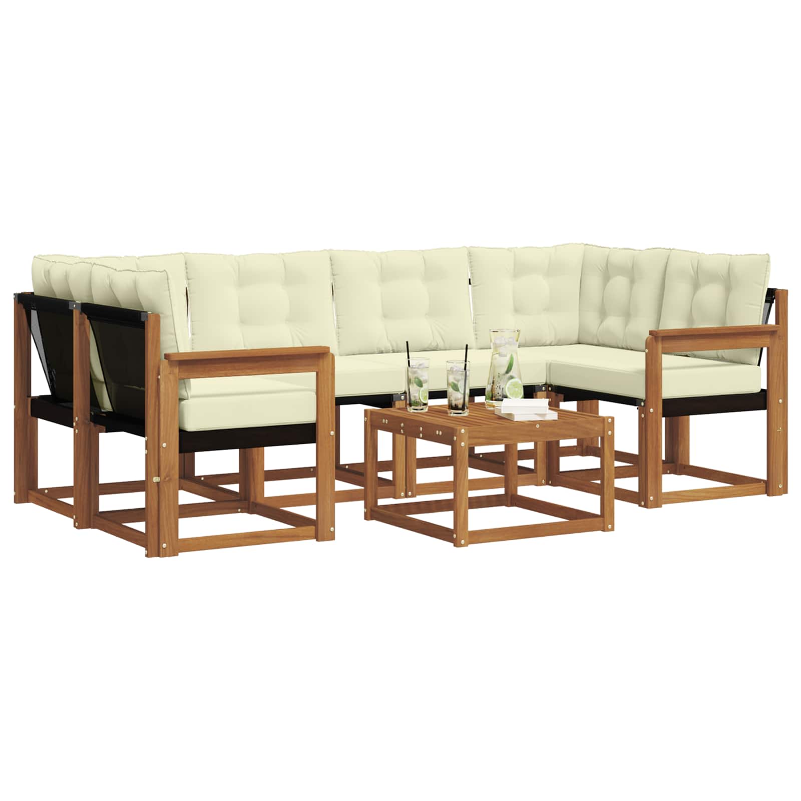 Zunanja garnitura za sedenje z blazino 7 pcs Naravna in smetana - slika 3