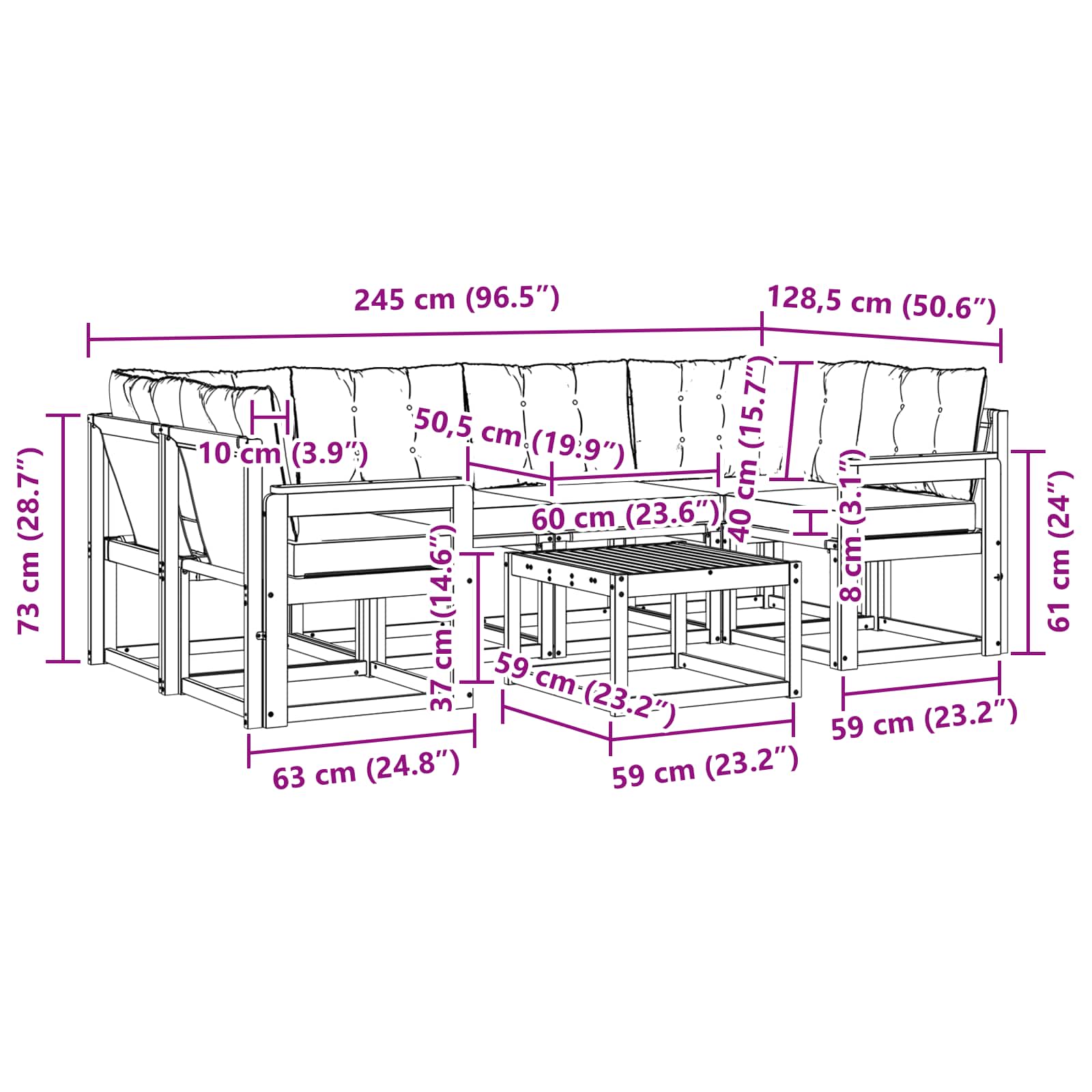 Zunanja garnitura za sedenje z blazino 7 pcs Naravna in smetana - slika 10