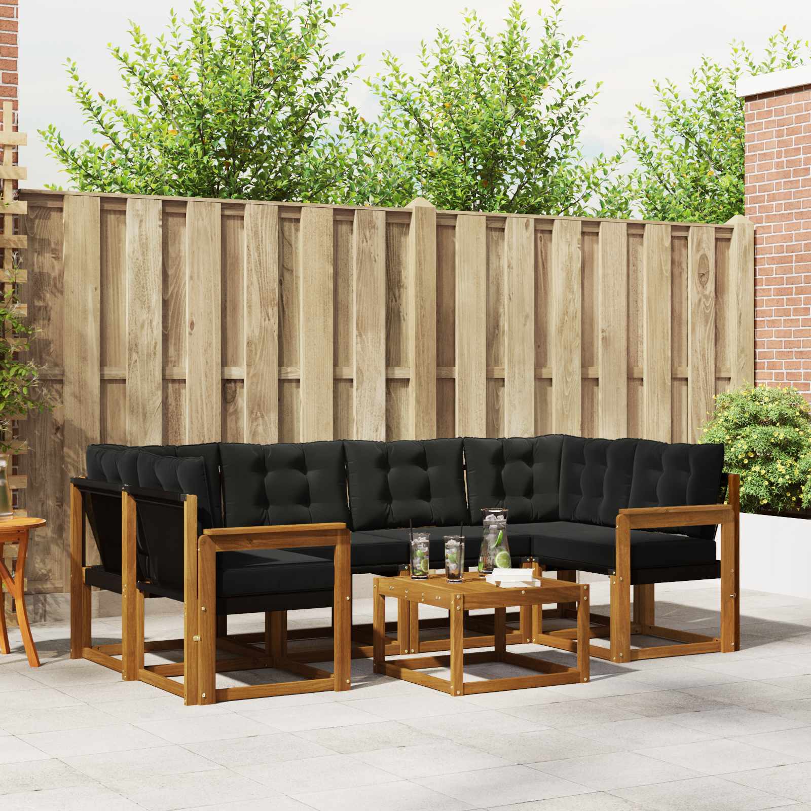 vidaXL Outdoor-Sofagarnitur mit Kissen 7 pcs Natürlich und Schwarz