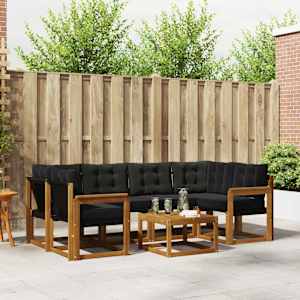 Zunanja garnitura za sedenje z blazino 7 pcs Naravna in črna