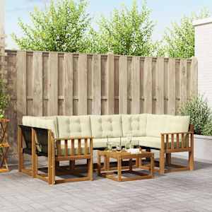 Zunanja garnitura za sedenje z blazino 7 pcs Naravna in smetana