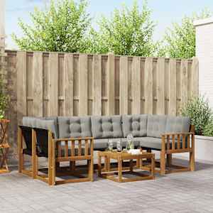 Zunanja garnitura za sedenje 7 pcs Naravna in svetlo siva