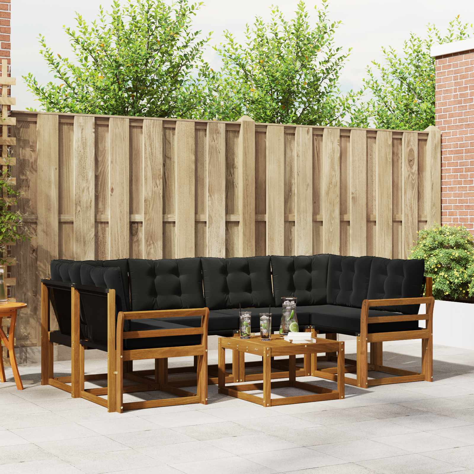 vidaXL Outdoor-Sofagarnitur mit Kissen 7 pcs Natürlich und Schwarz