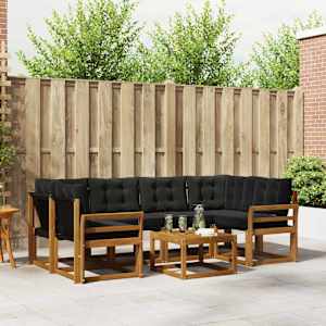 Zunanja garnitura za sedenje z blazino 7 pcs Naravna in črna