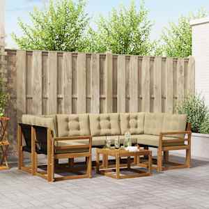 Zunanja garnitura za sedenje z blazino 7 pcs Naravna in bež