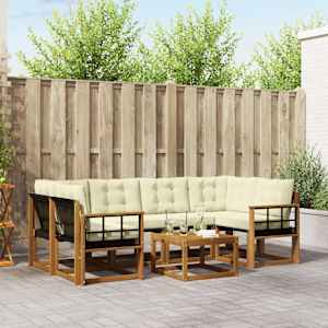 Zunanja garnitura za sedenje z blazino 7 pcs Naravna in smetana