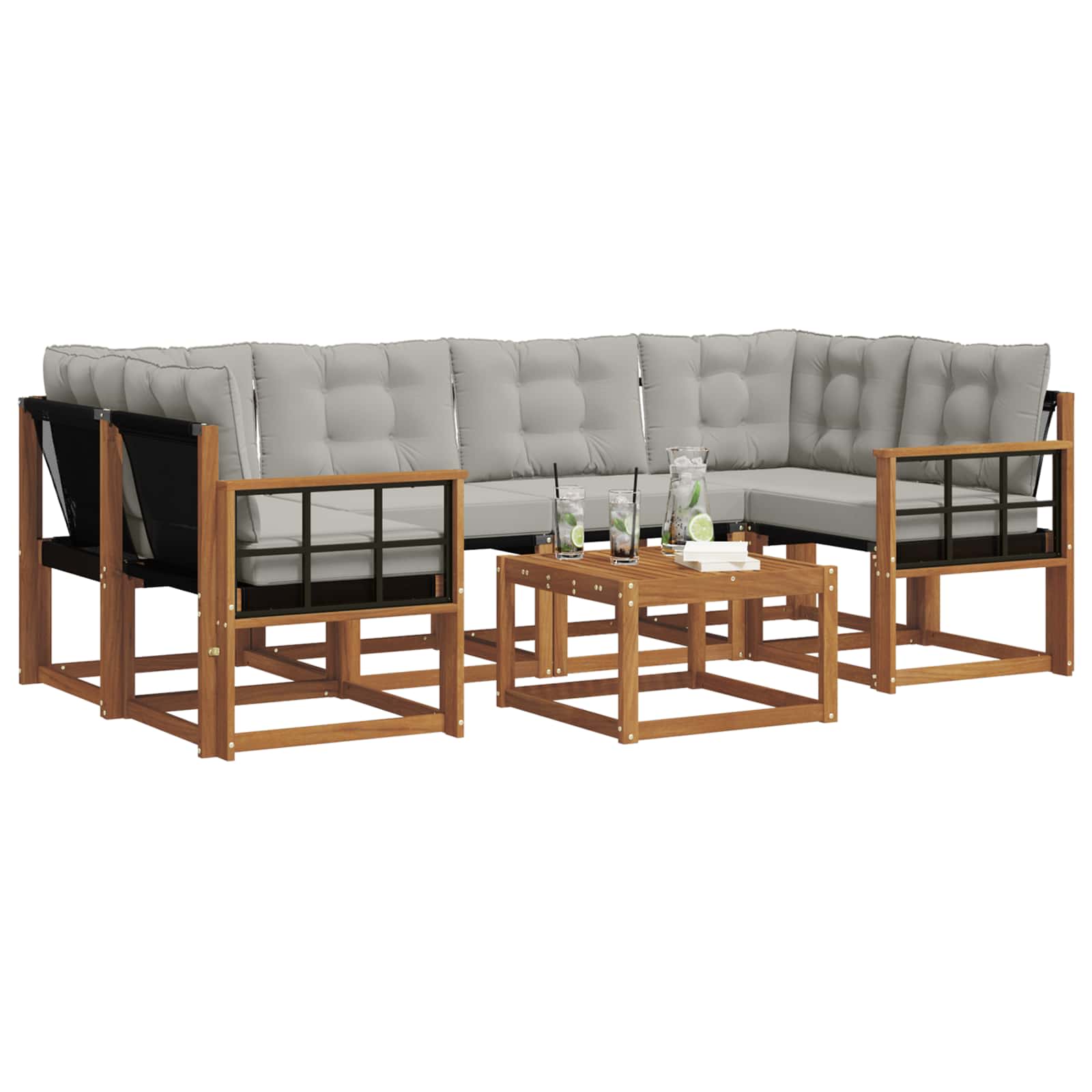 Thumbnail - vidaXL Outdoor-Sofagarnitur mit Kissen 7 pcs Natürlich und Hellgrau