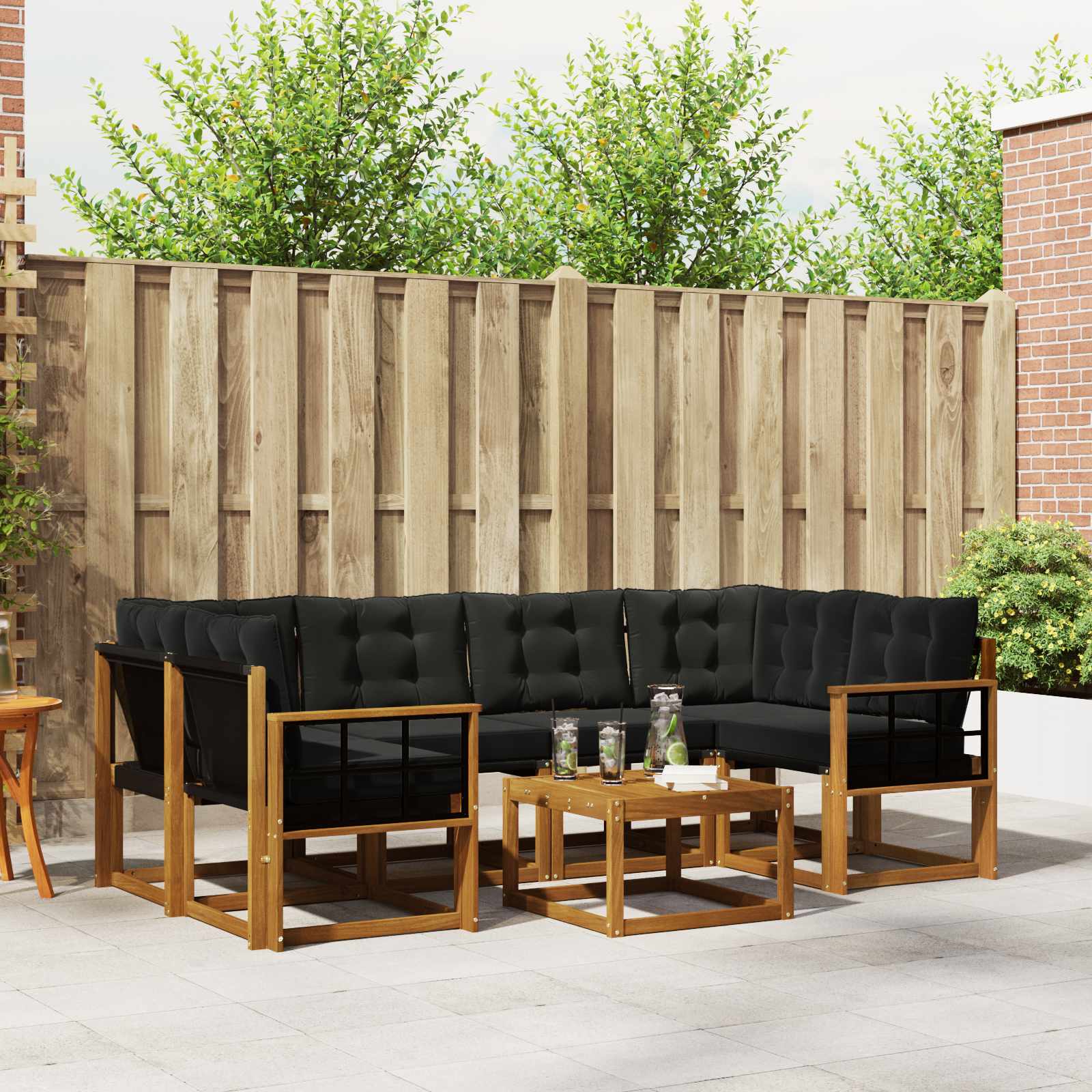 vidaXL Outdoor-Sofagarnitur mit Kissen 7 pcs Natürlich und Schwarz