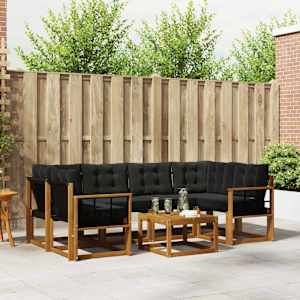 Zunanja garnitura za sedenje z blazino 7 pcs Naravna in črna