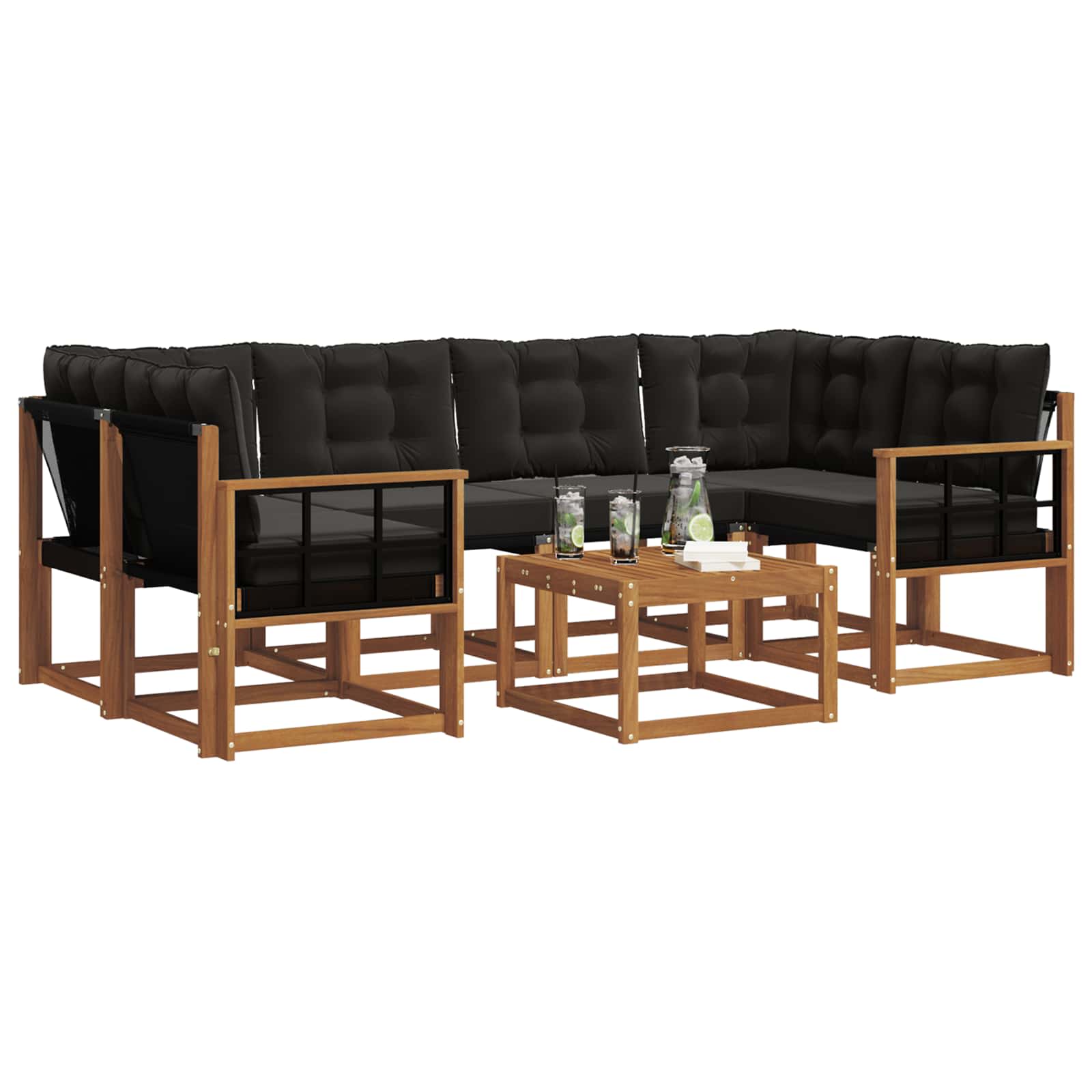 Zunanja garnitura za sedenje z blazino 7 pcs Naravna in črna - slika 3