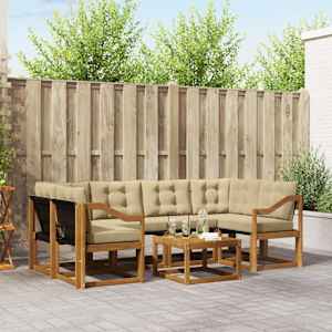 Zunanja garnitura za sedenje z blazino 7 pcs Naravna in bež
