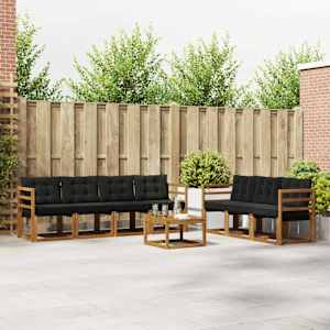 Zunanja garnitura za sedenje z blazino 8 pcs Naravna in črna