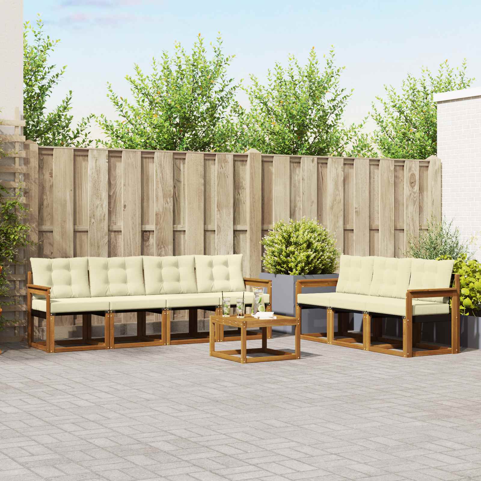 vidaXL Outdoor-Sofagarnitur mit Kissen 8 pcs Natur und Creme