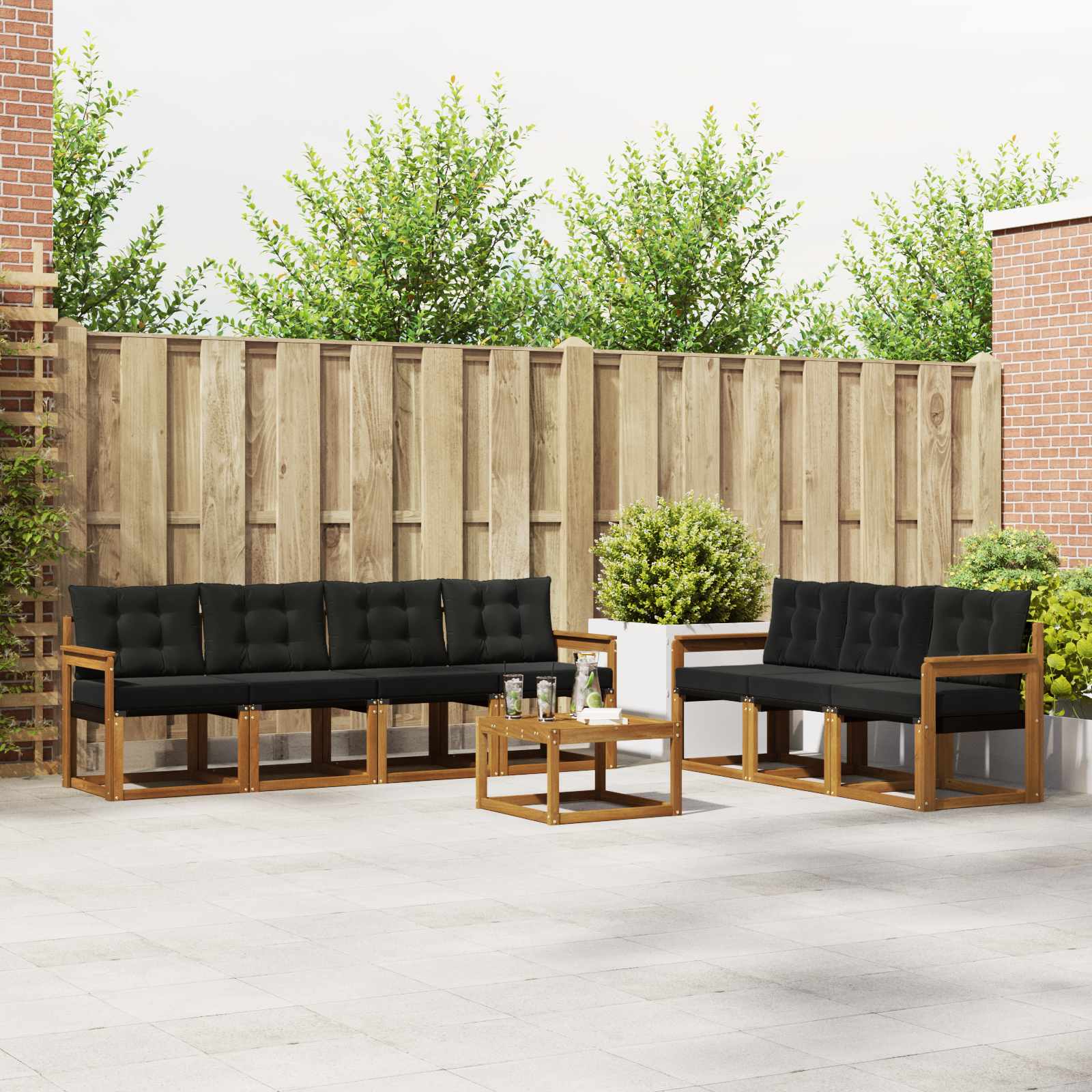 vidaXL Set de canapele de exterior cu pernă 8 pcs Natural și Negru