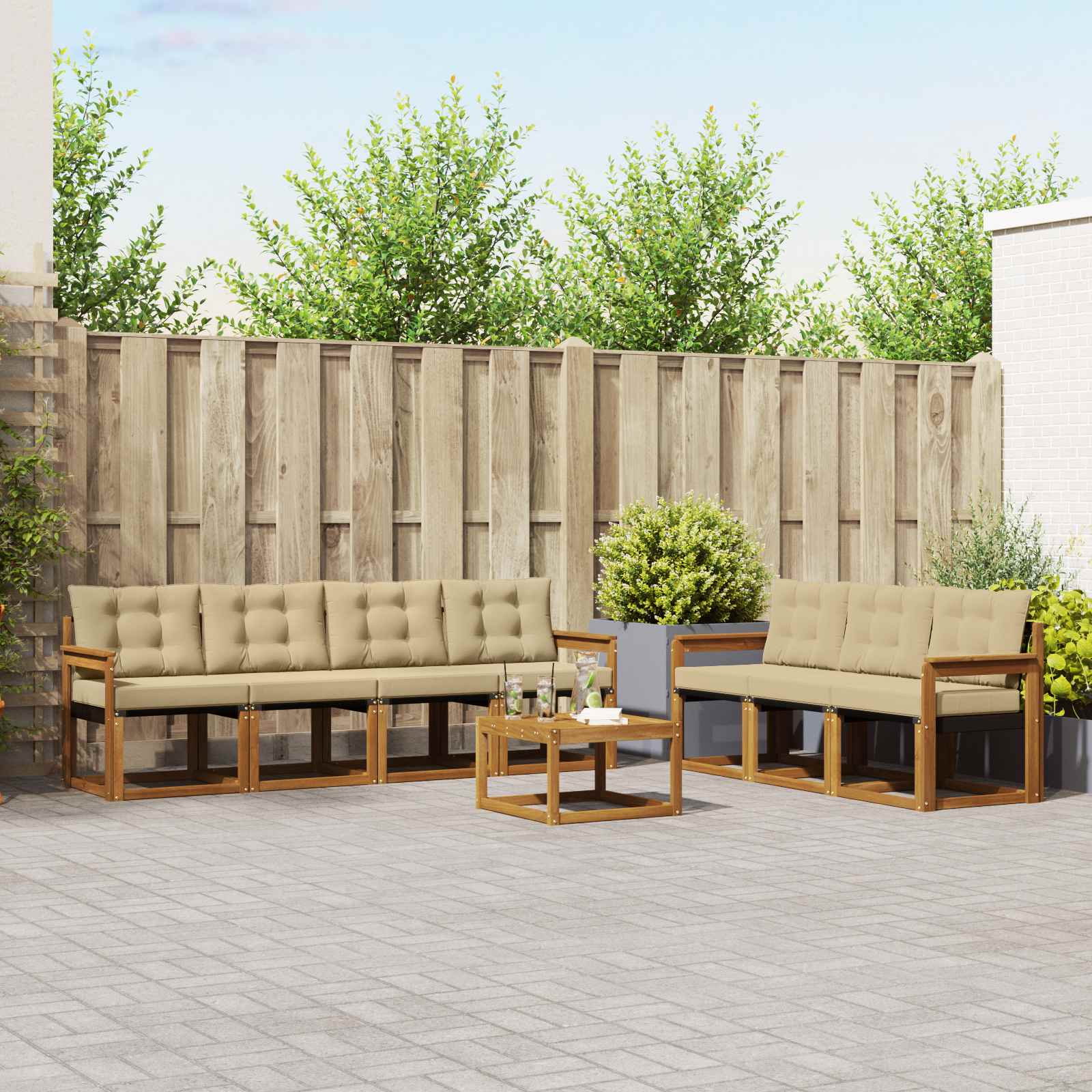 vidaXL Set de canapele de exterior cu pernă 8 pcs Natural și Bej