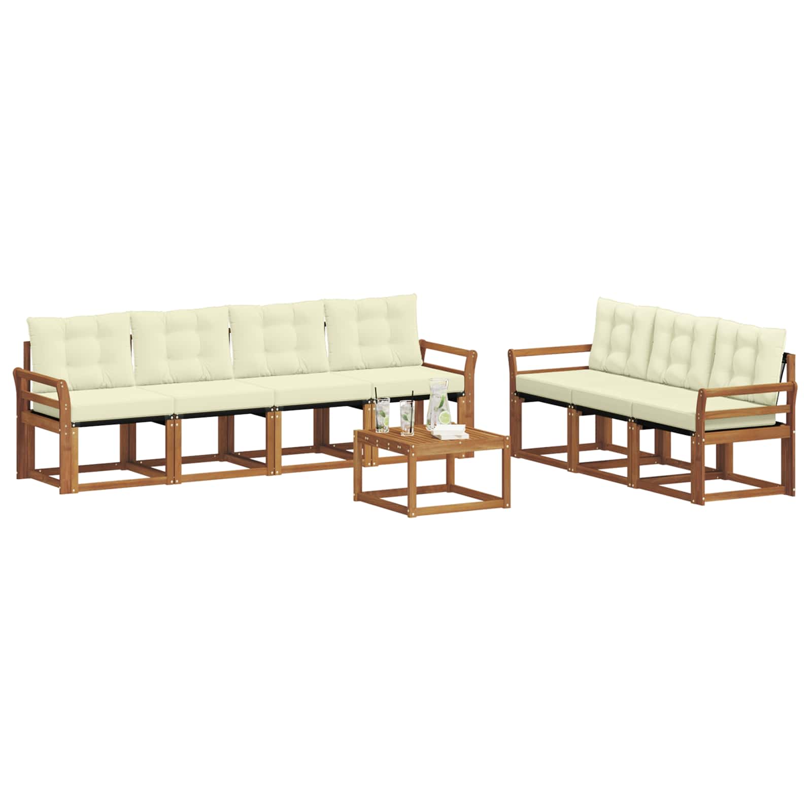 Zunanja garnitura za sedenje z blazino 8 pcs Naravna in smetana - slika 3