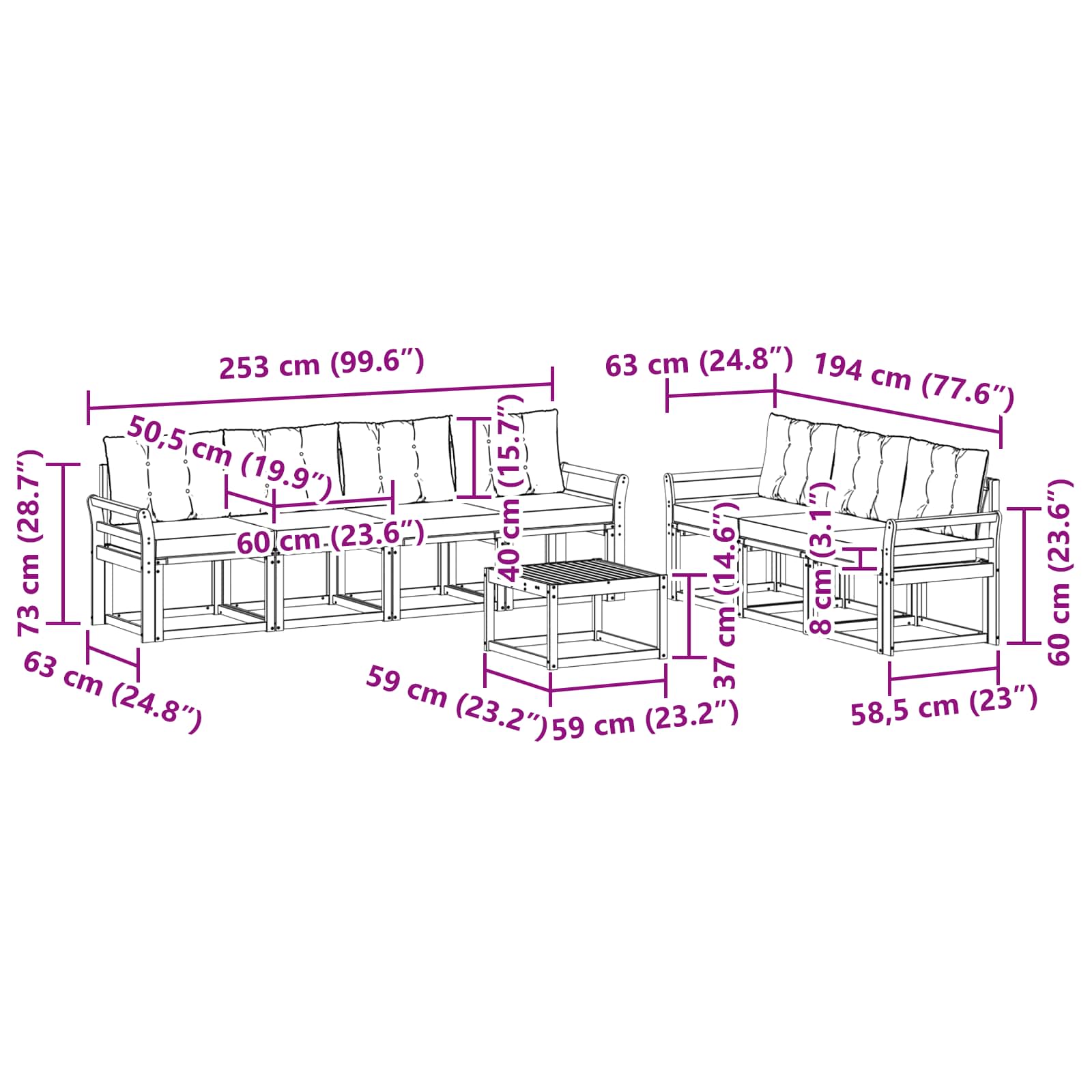 Zunanja garnitura za sedenje z blazino 8 pcs Naravna in smetana - slika 9