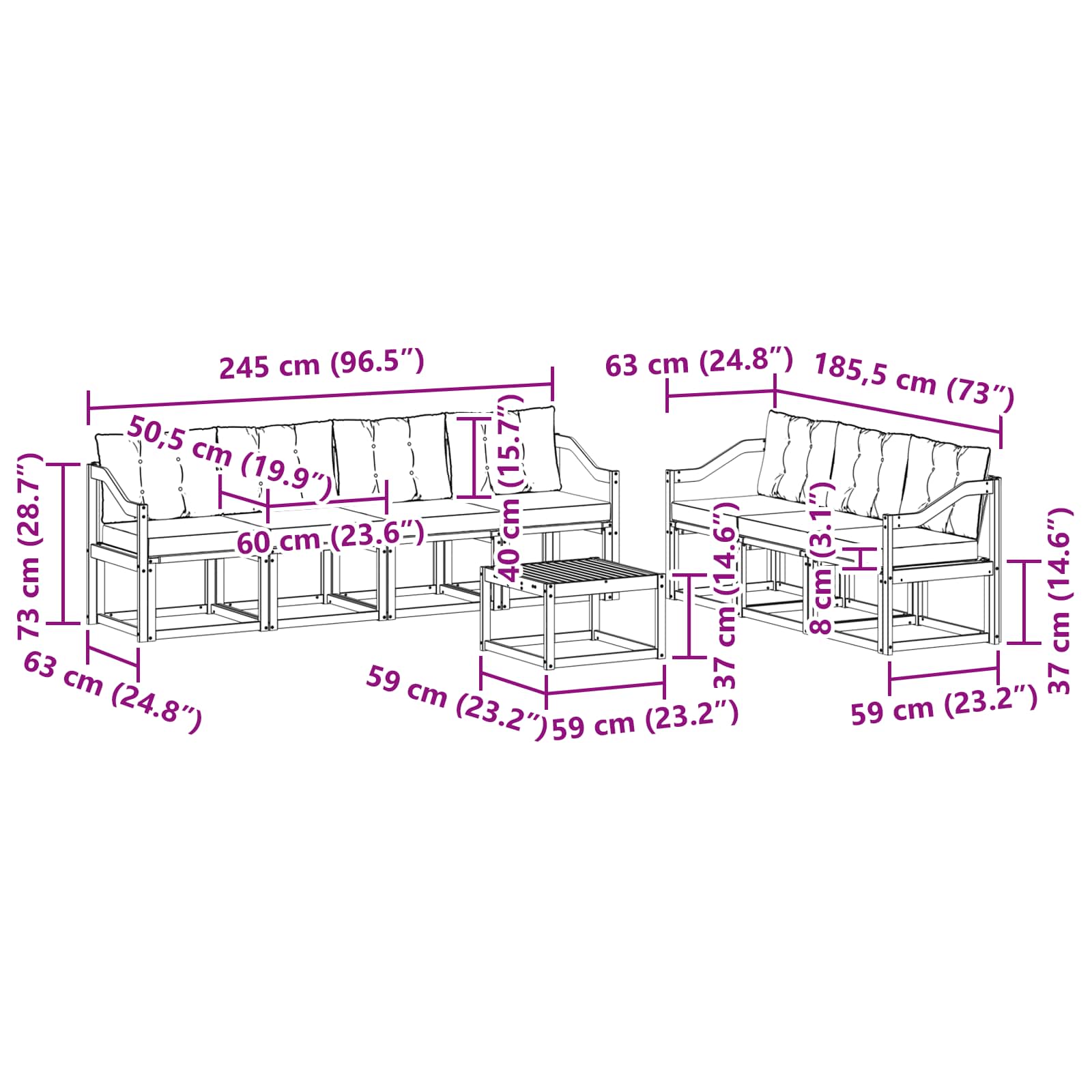 Zunanja garnitura za sedenje z blazino 8 pcs Naravna in črna - slika 9
