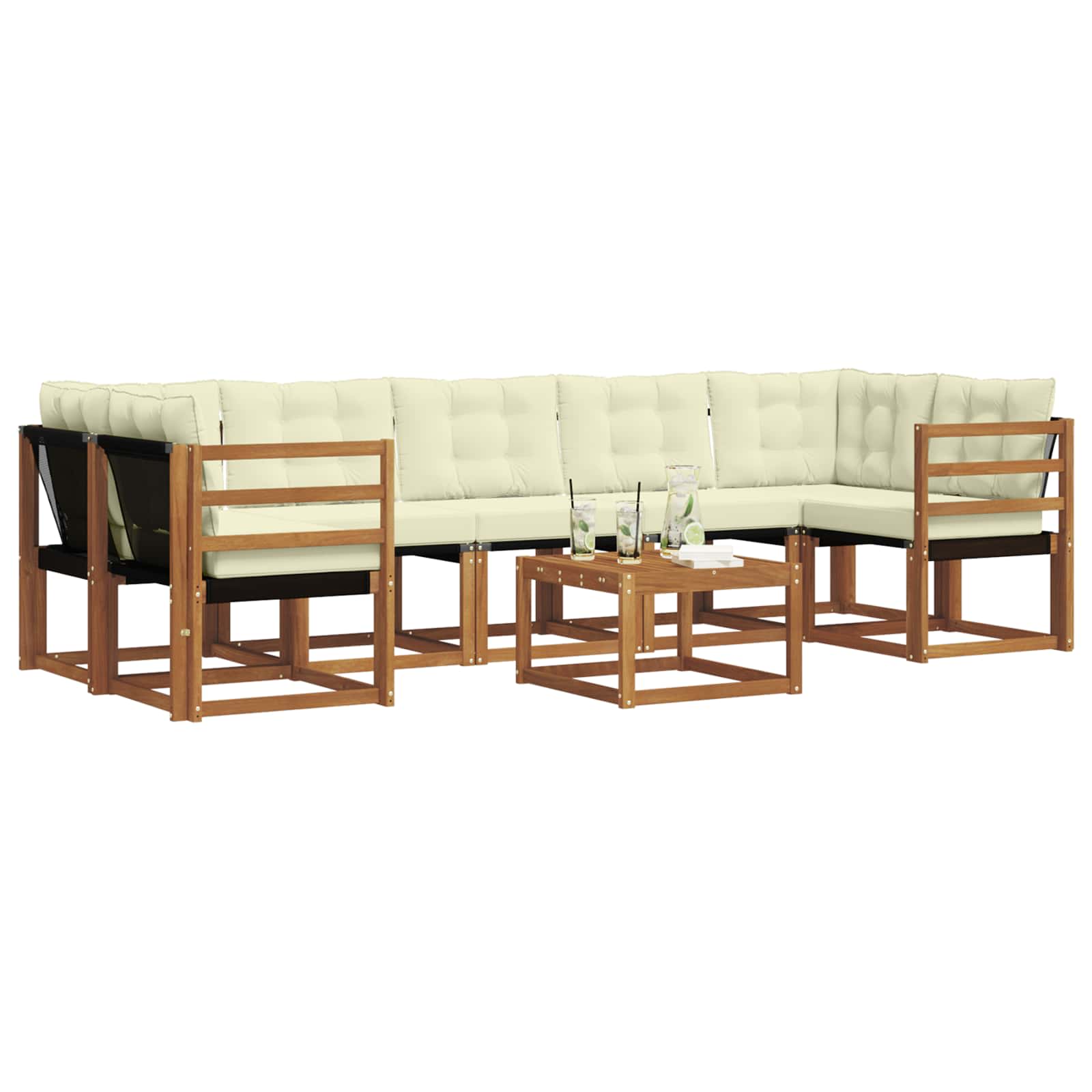 Zunanja garnitura za sedenje z blazino 8 pcs Naravna in smetana - slika 3