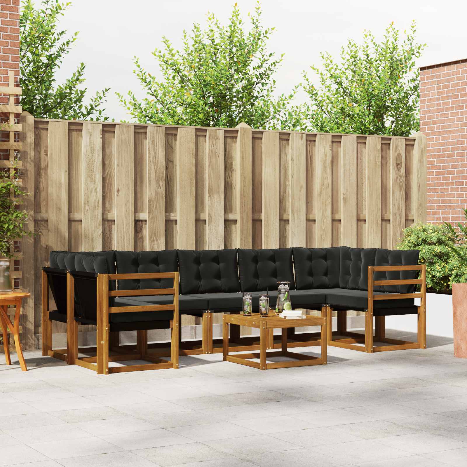 vidaXL Outdoor-Sofagarnitur mit Kissen 8 pcs Natürlich und Schwarz