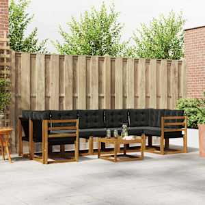 Zunanja garnitura za sedenje z blazino 8 pcs Naravna in črna